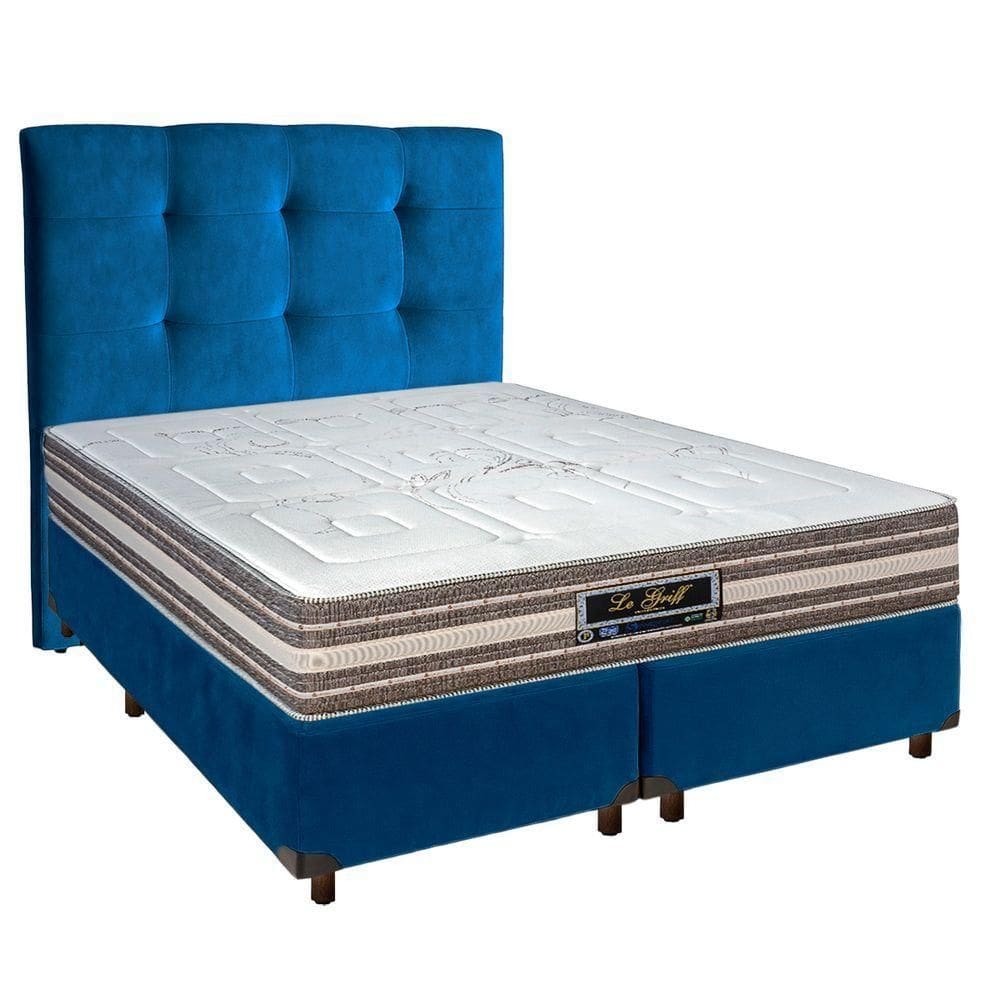 Cama + Box Blindado E Colchão Molas Ensacadas Casal - Legriff Sankonfort + Cabeceira