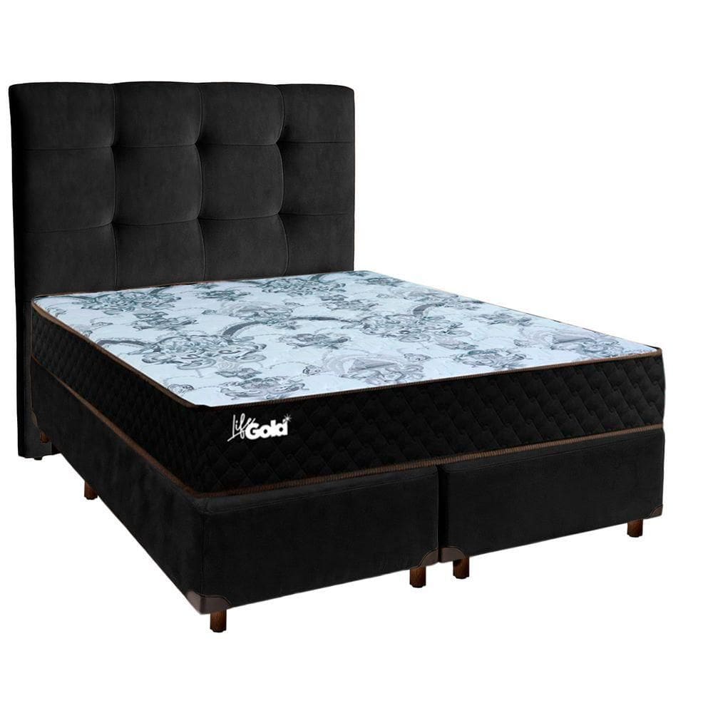 Cama Box + Colchão Casal Molas Ensacadas Life Gold Paropas + Cabeceira Estofada