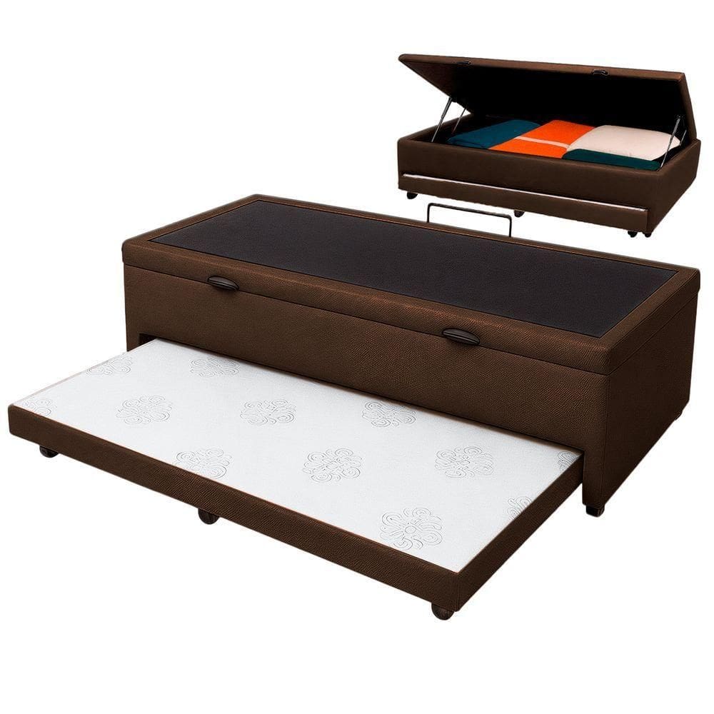 Bicama Com Baú Solteiro Viena Nature Marrom 88x188