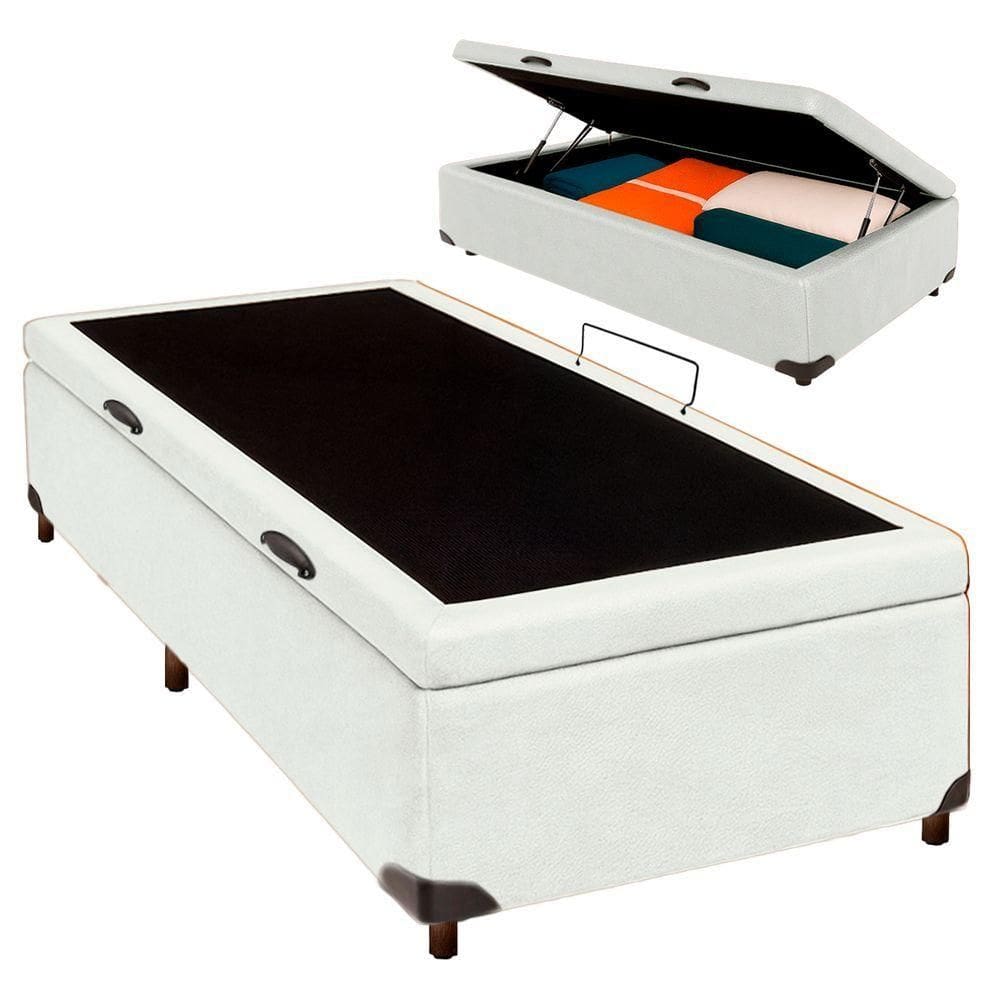 Cama Box Bau Solteiro Blindado Nature Branco 88x188