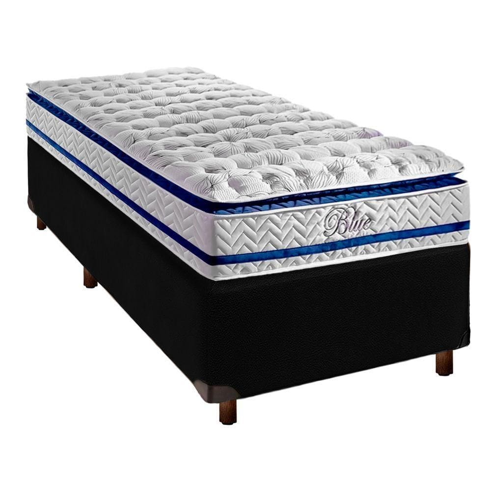 Cama Box Preto Solteiro + Colchão Molas Ensacadas Blue Paropas