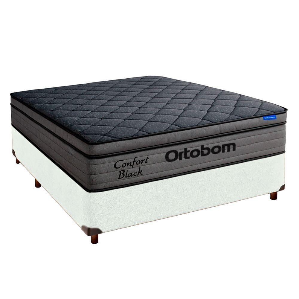 Cama Box Branco+colchão Casal Confort Black Espuma Ortobom