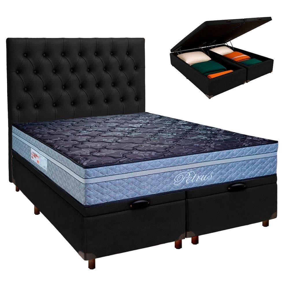 Kit Cama Box Bau + Cabeceira + Colchão Casal Molas Ensacadas - Petrus - Paropas