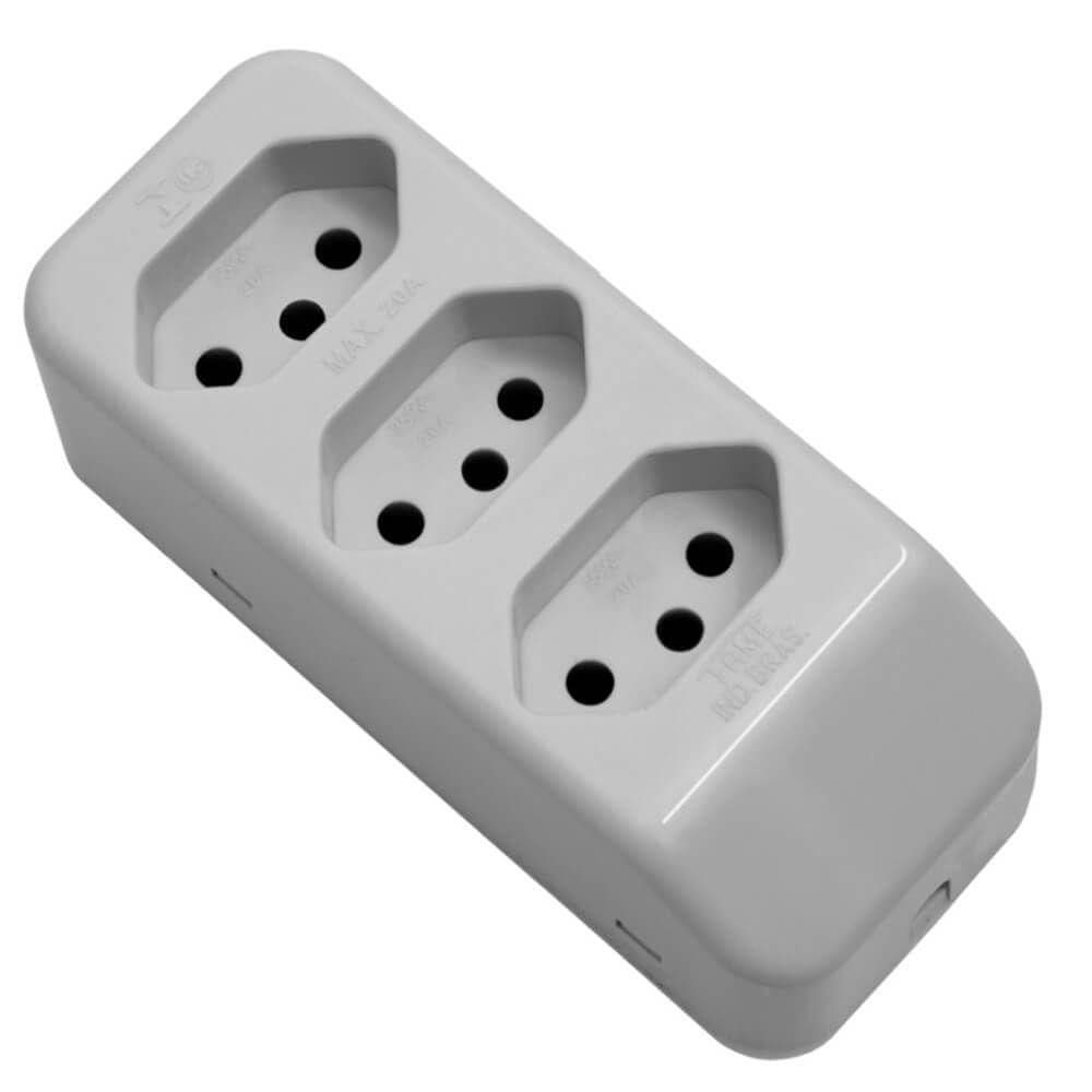 Tomada Móvel Múltipla 2p+t 10a 250 Volts Tripla Cinza - 2700 - Fame Tomada Padrao 2p+t Tripla 10a Cinza Fame 2700