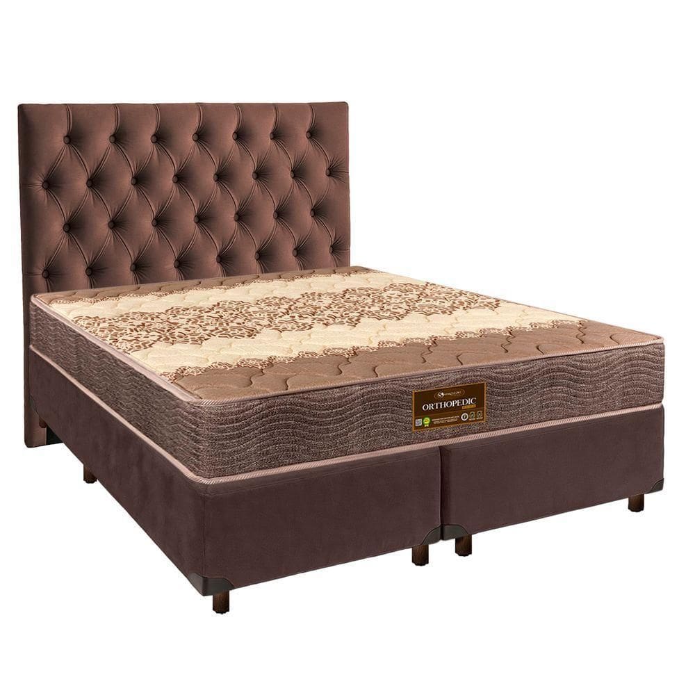 Cama + Box Marrom E Colchão D26 Queen - Ortophedic Sankonfort + Cabeceira