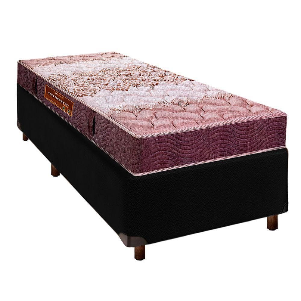 Conjunto Cama Box Preto Solteiro + Colchão D26 Ortophedic Sankonfort