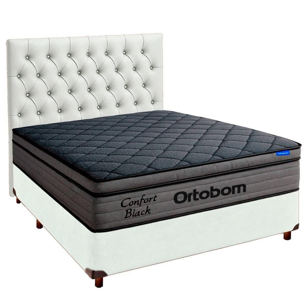 Box Branco + Cabeceira + Colchão Casal Confort Black Ortobom
