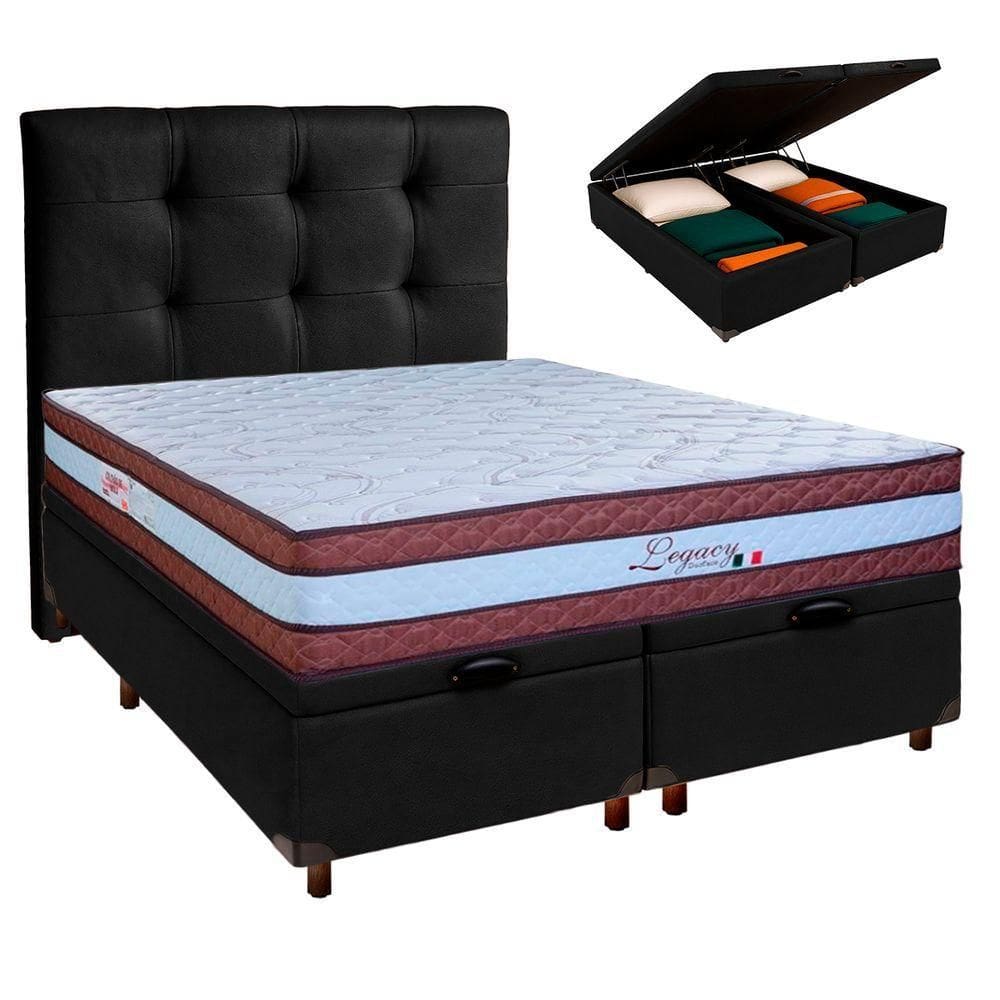 Kit Cama Box Bau + Cabeceira + Colchão Queen Molas Ensacadas - Legaccy - Paropas
