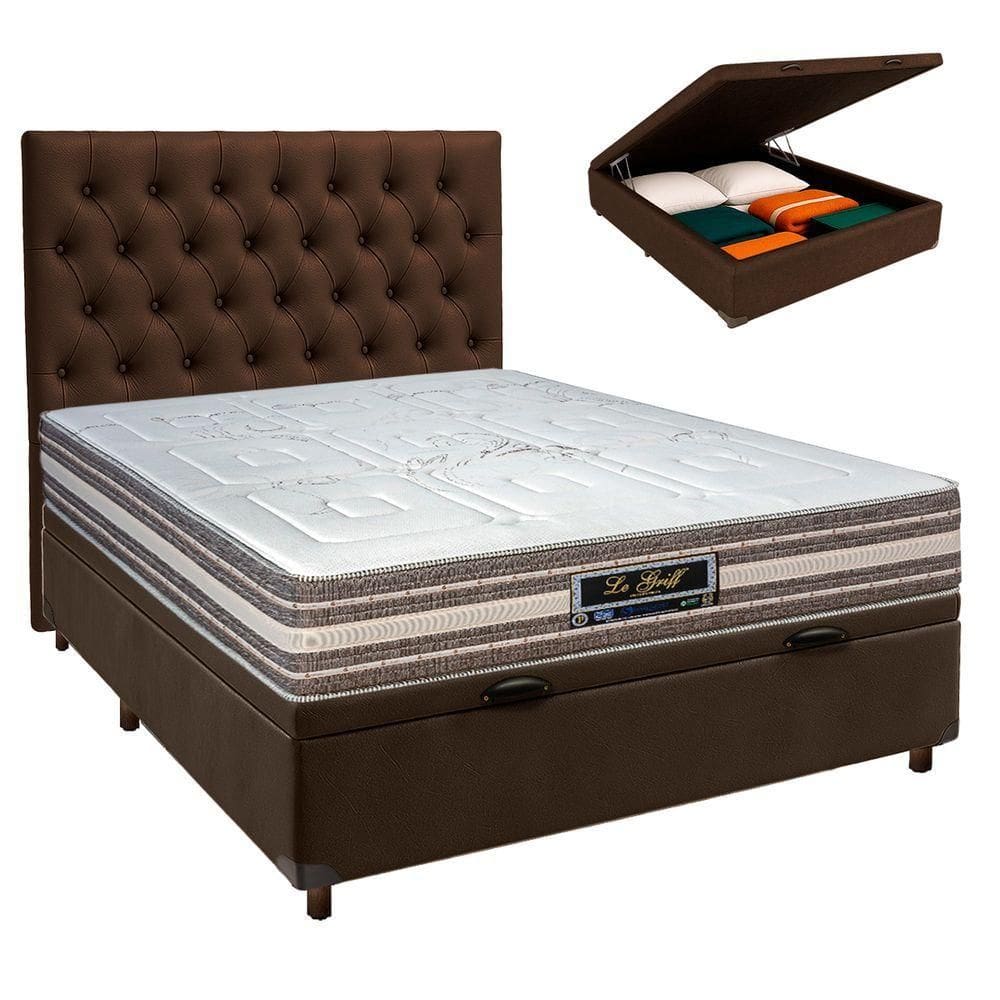 Cama Box Bau + Colchão Casal Molas Ensacadas Legriff Sankonfort + Cabeceira Estofada