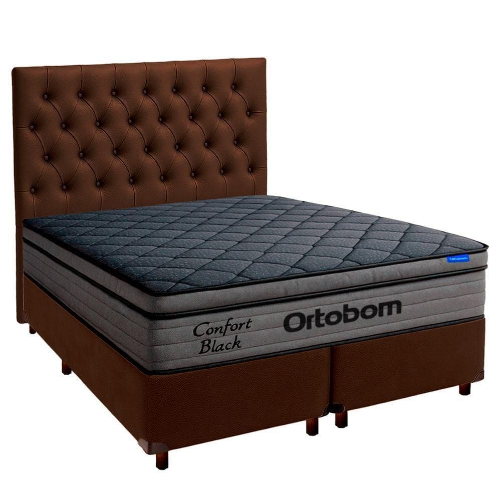 Cama Box Marrom+cabeceira+colchão King Confort Black Ortobom