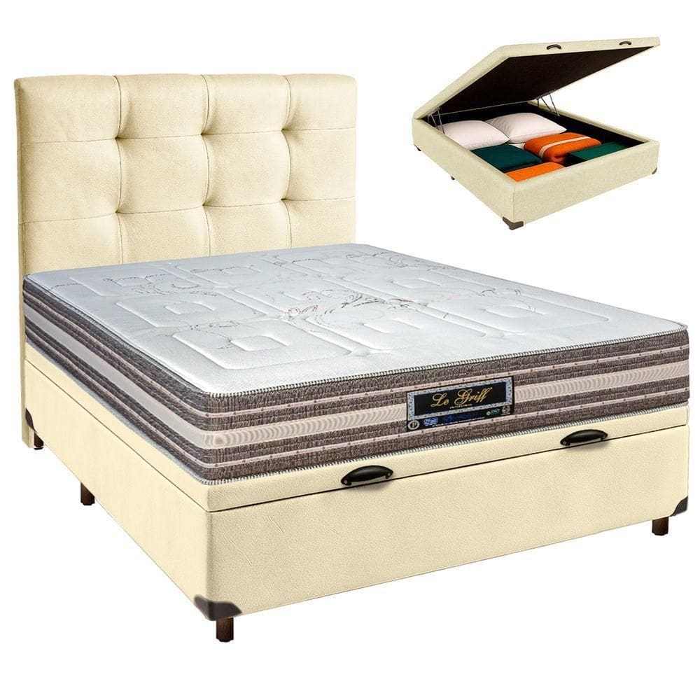 Cama + Bau Blindado E Colchão Molas Ensacadas Casal - Legriff Sankonfort + Cabeceira