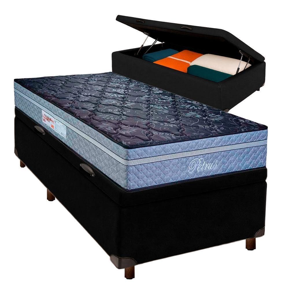 Cama Box Bau Blindado Solteiro + Colchão Molas Ensacadas Petrus Paropas