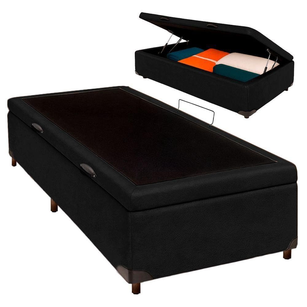 Cama Box Baú Solteiro Preto Nature 88x188
