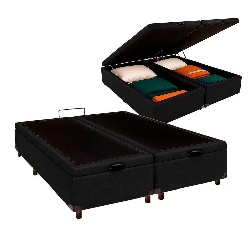 Cama Box Bau King Blindado Nature Preto 193x203