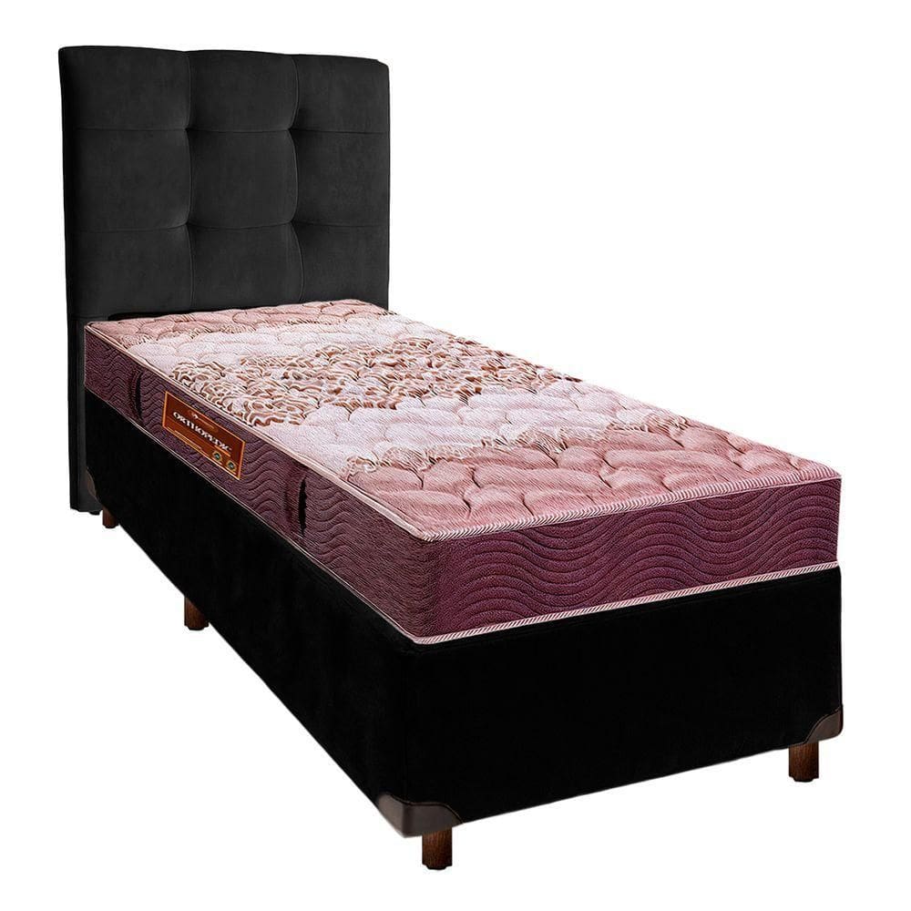 Cama Box + Colchão Solteiro D26 Ortophedic Sankonfort + Cabeceira Estofada