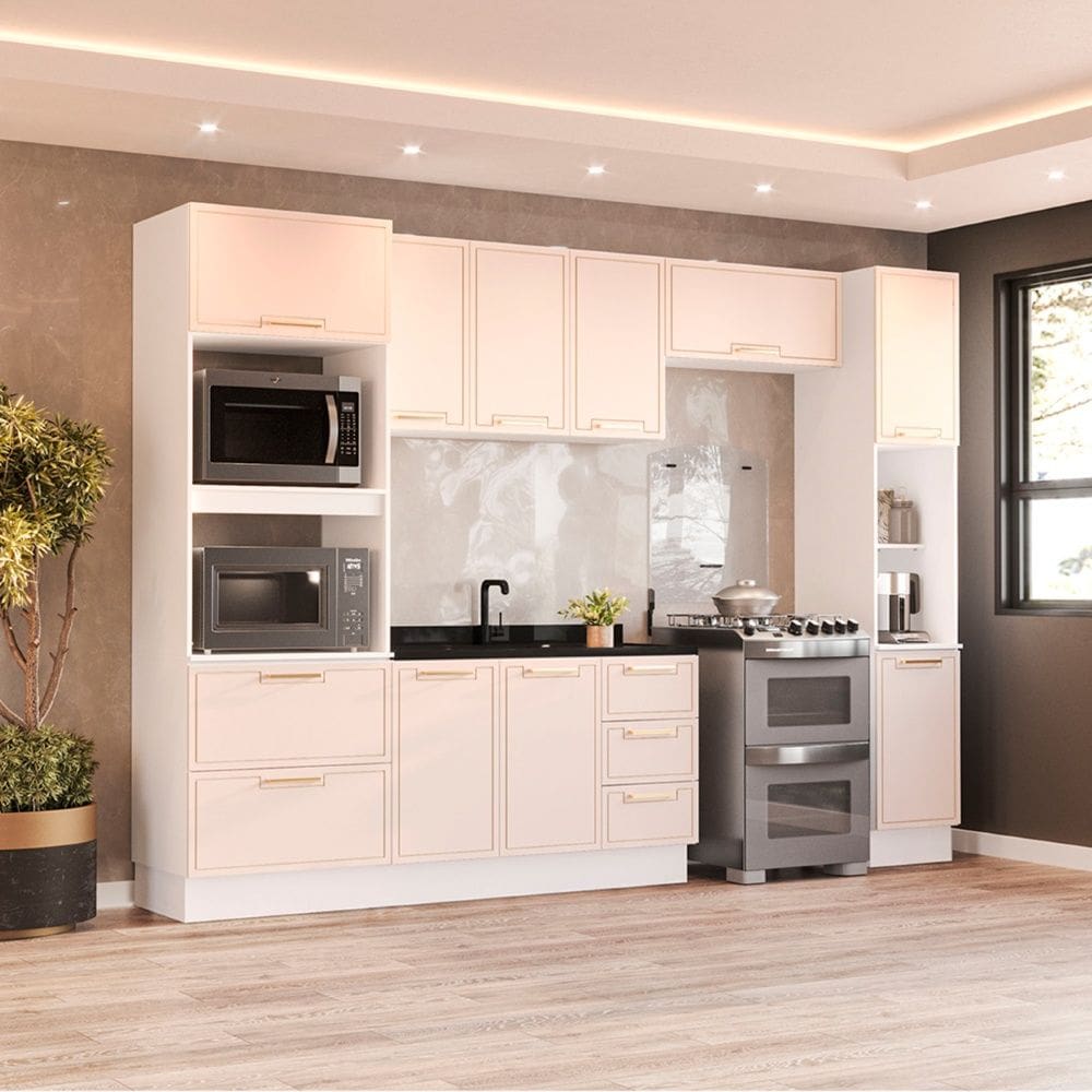 Cozinha Compacta 250086 5 Peças Amara Branco Creme Politorno Móveis