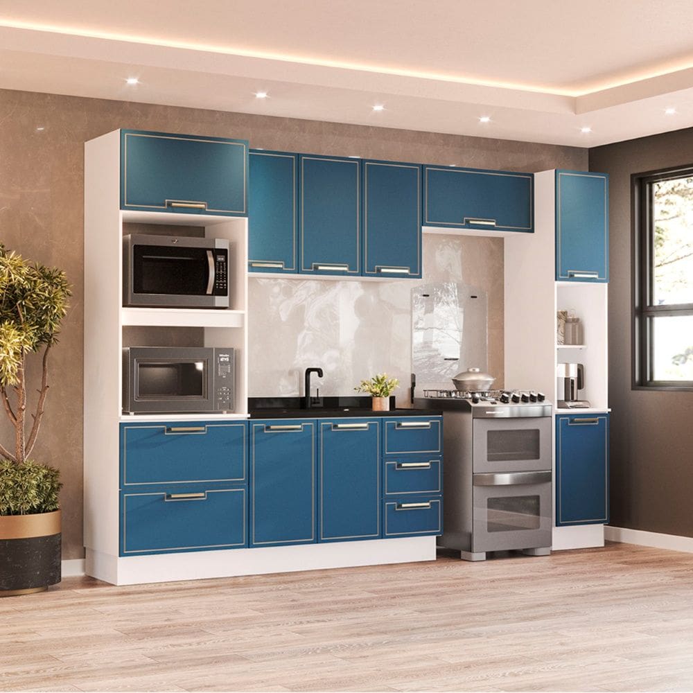 Cozinha Compacta 250086 5 Peças Amara Branco Azul Politorno Móveis