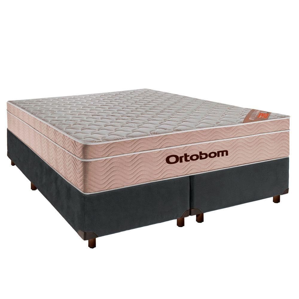 Cama + Box Cinza E Colchão Molas Ensacadas Queen - Airtech Ortobom