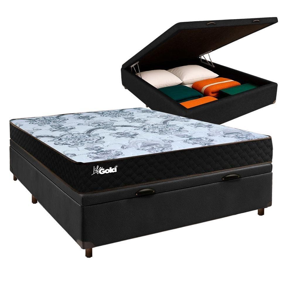 Cama + Bau Blindado E Colchão Molas Ensacadas Casal - Life Gold Paropas