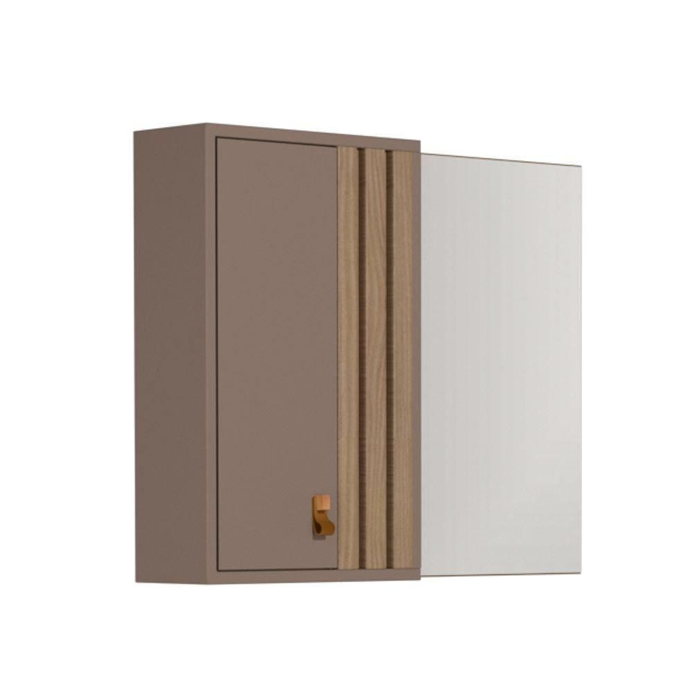 Espelheira Ariel 80cm Com Detalhe Ripado Havana/jequitibá