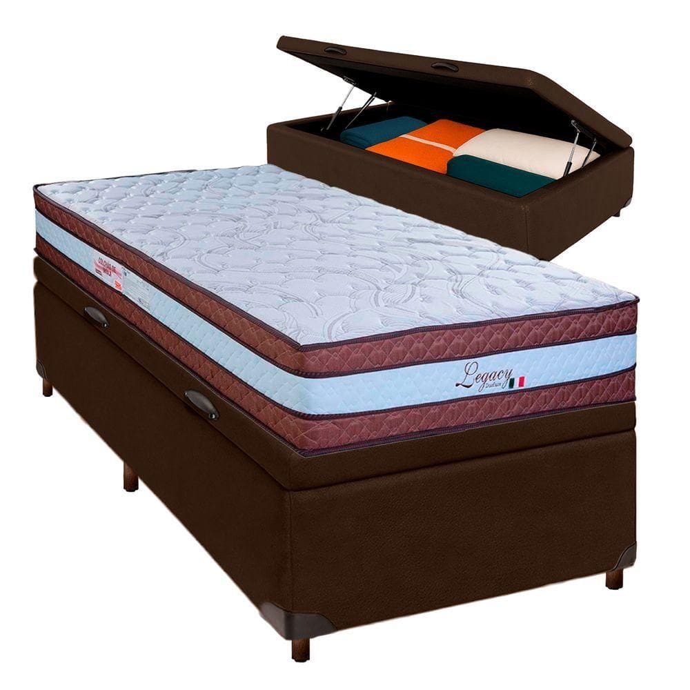 Cama Box Bau Blindado Solteiro + Colchão Molas Ensacadas Legaccy Paropas