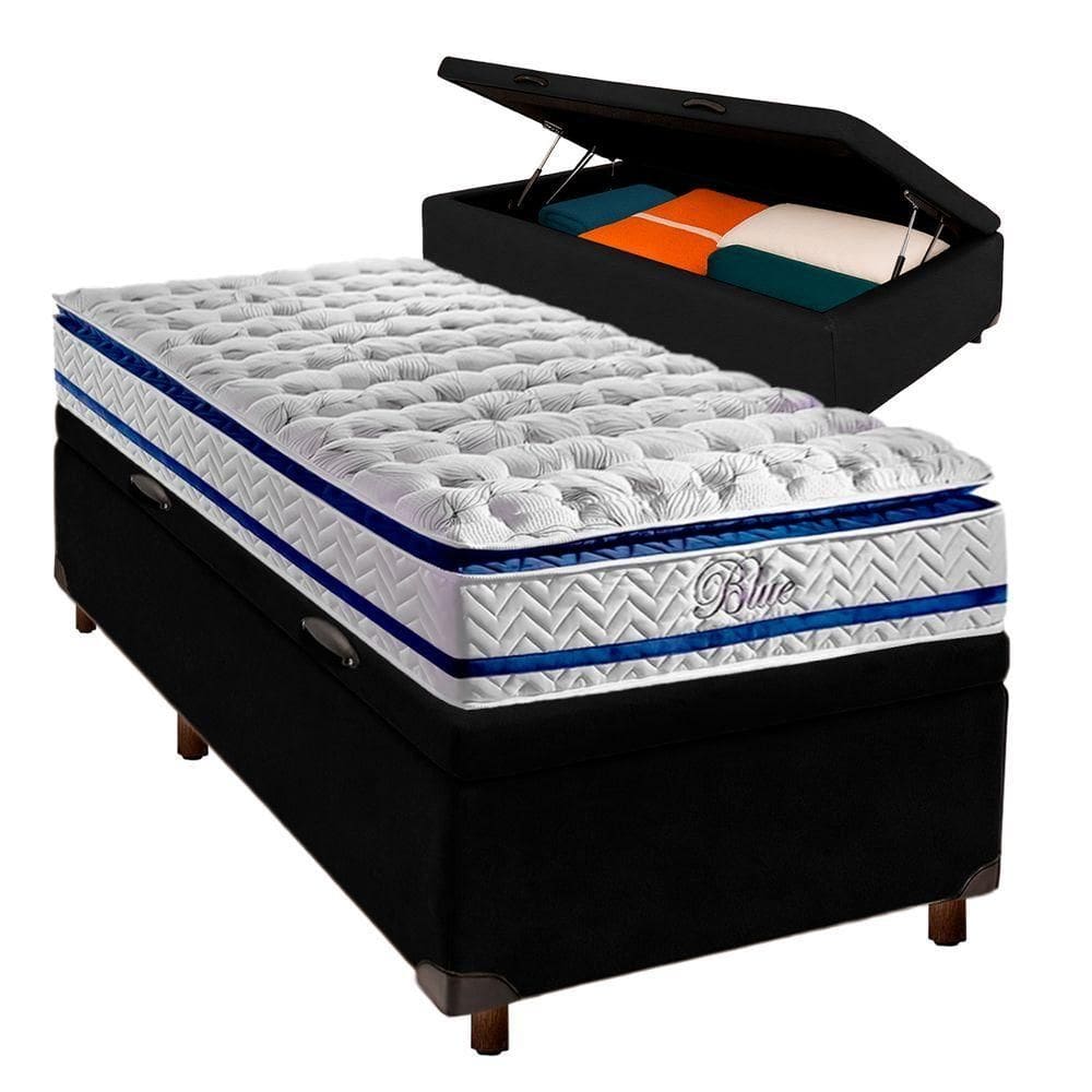 Cama Box Bau Blindado Solteiro + Colchão Molas Ensacadas Blue Paropas