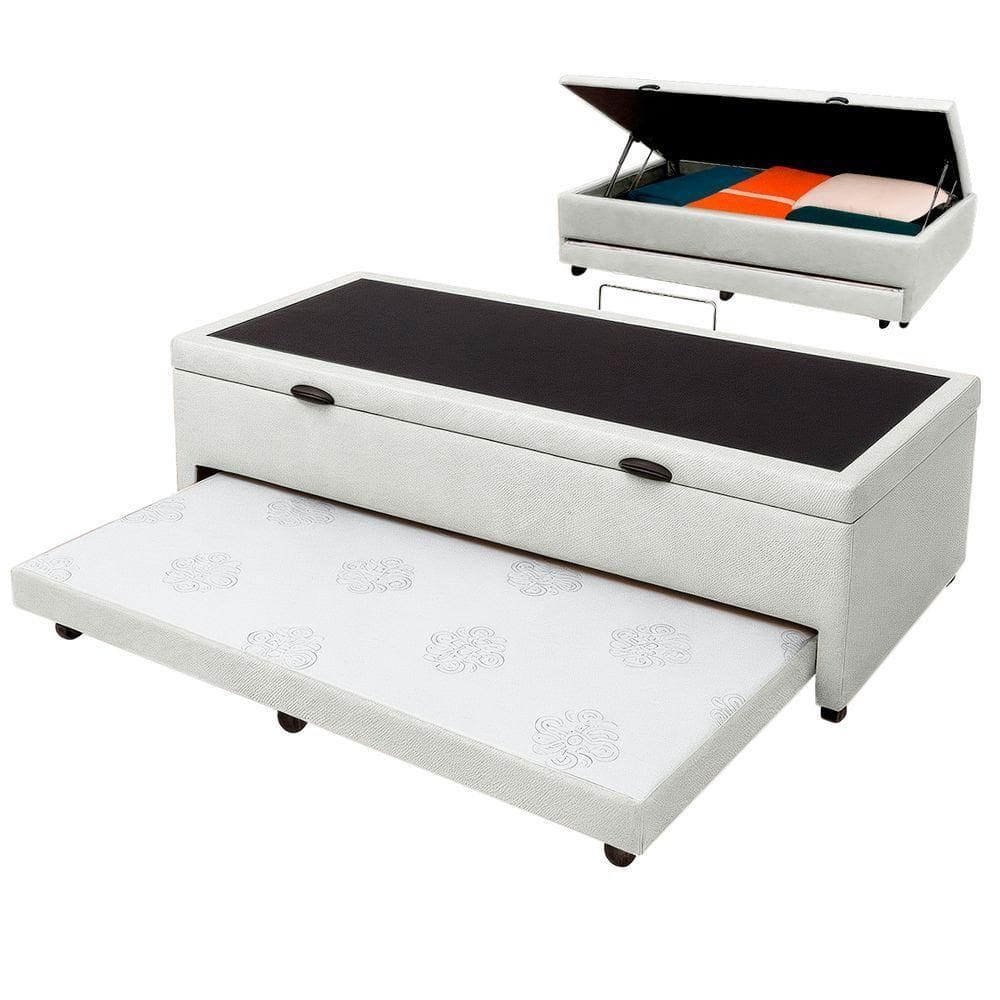 Bicama Com Baú Solteiro Viena Nature Branco 88x188