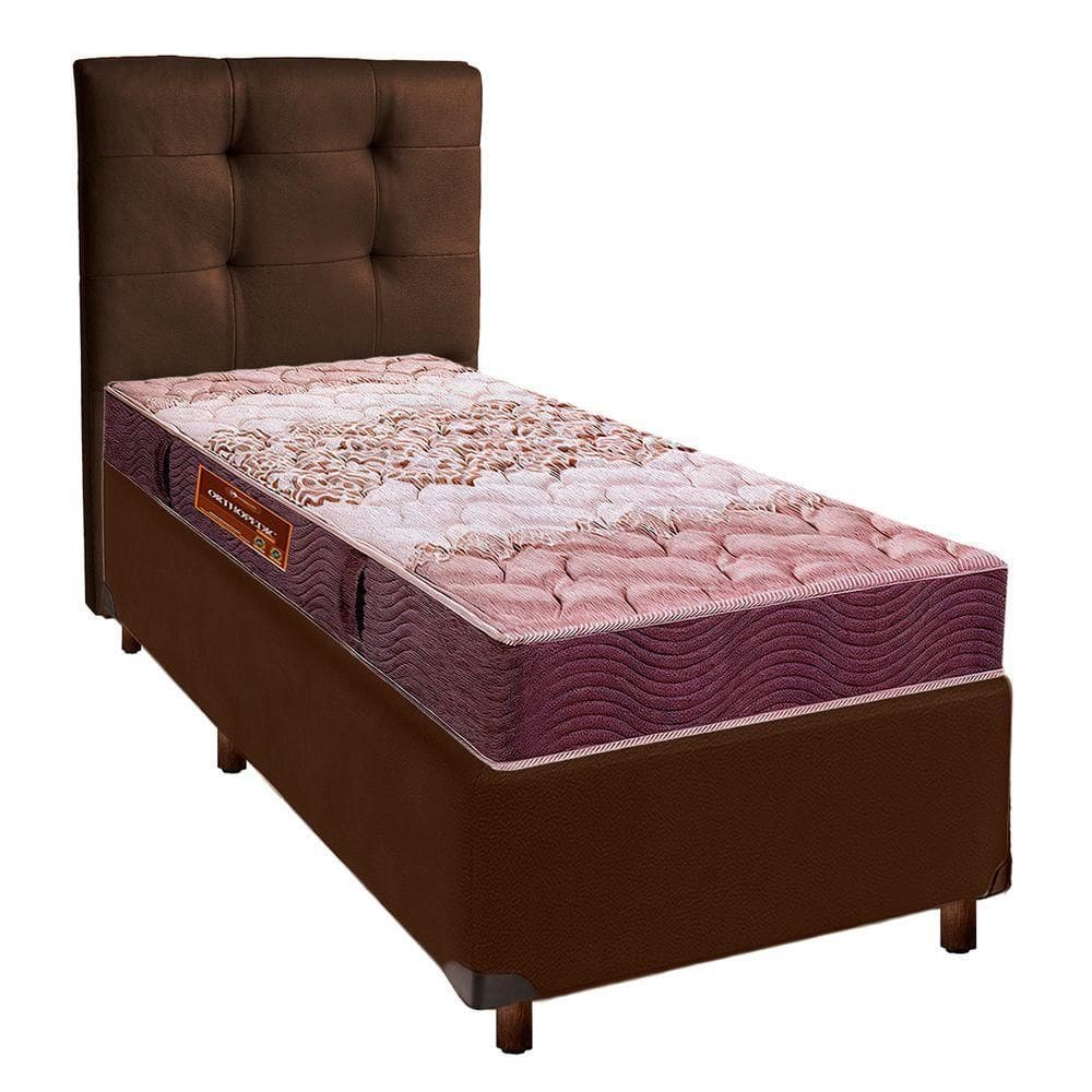 Cama Box + Colchão Solteiro D26 Ortophedic Sankonfort + Cabeceira Estofada