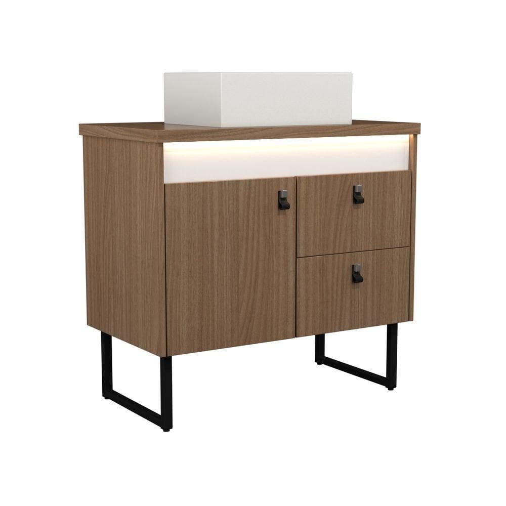 Gabinete Para Banheiro Tech Led 2g 80cm Com Pé Branco