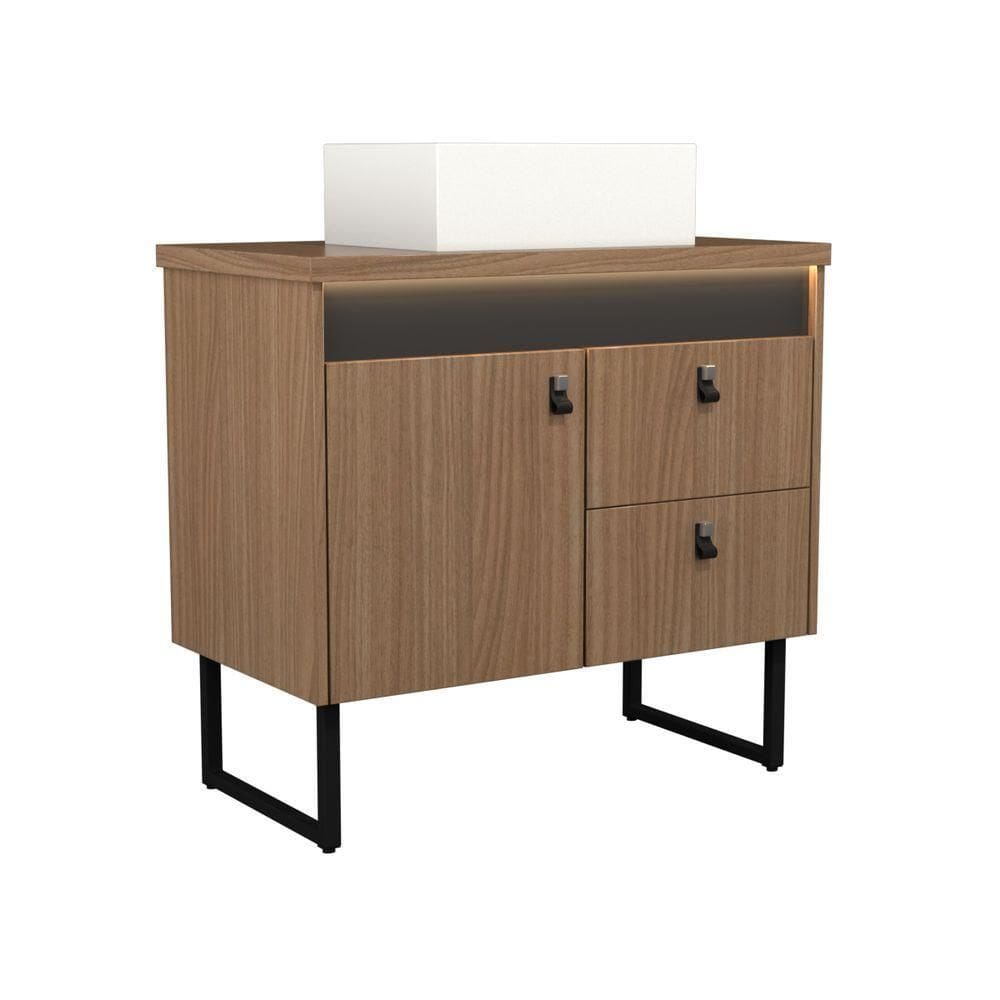 Gabinete Para Banheiro Tech Led 2g 80cm Com Pé Preto