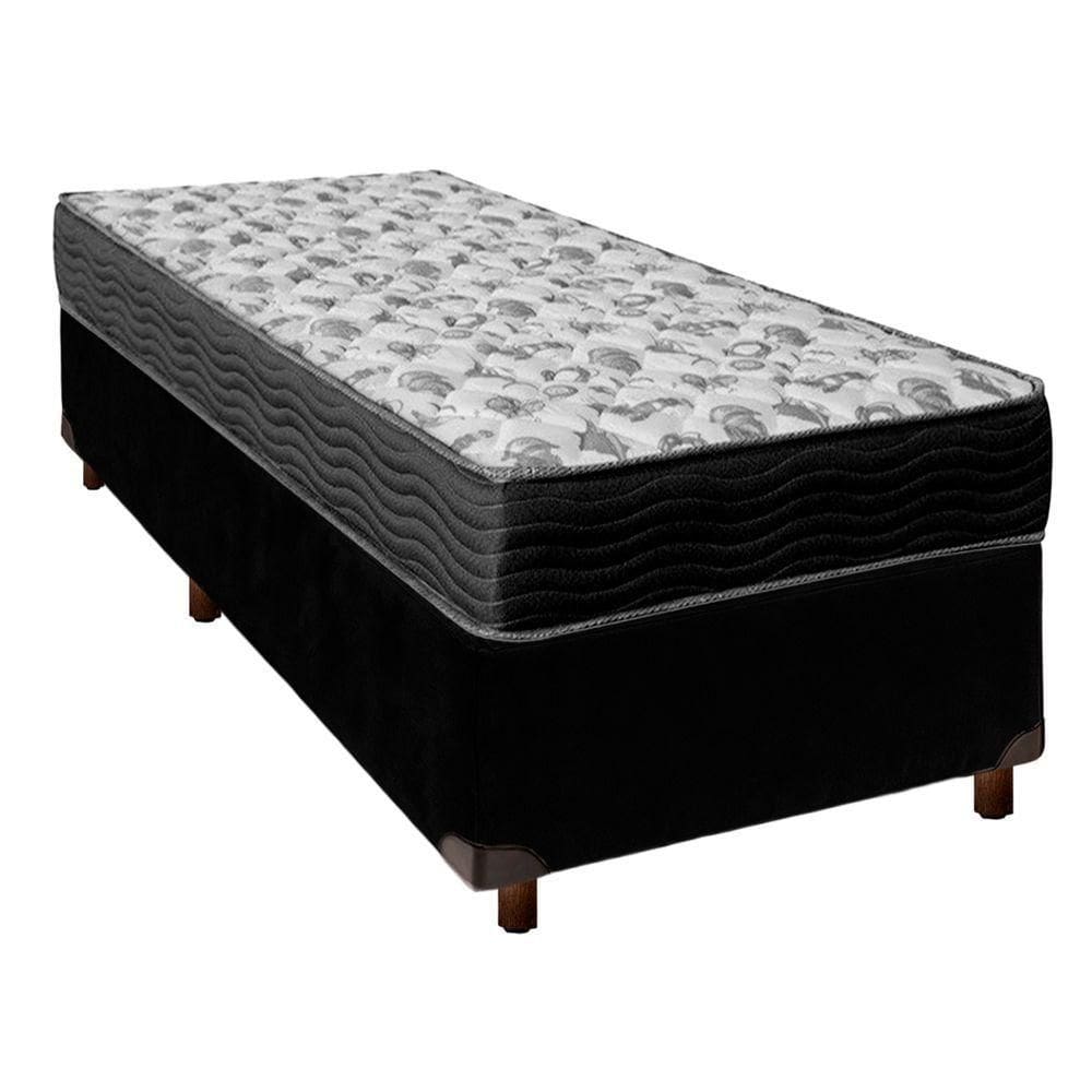 Conjunto Cama Box Preto Solteiro + Colchão D33 Iso100 Ortobom