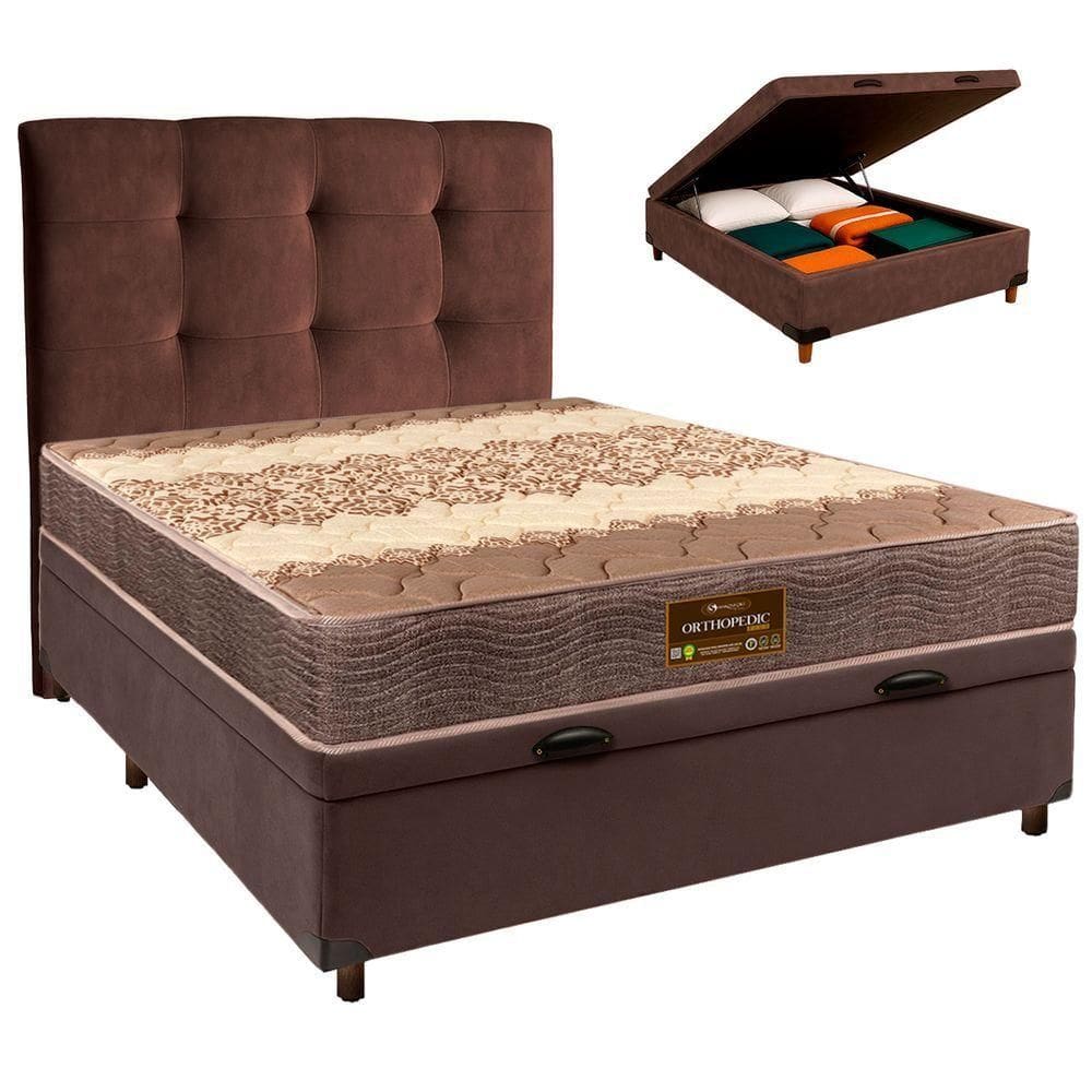 Conjunto Cama Box Bau Blindado Casal + Colchão D26 Ortophedic Sankonfort + Cabeceira