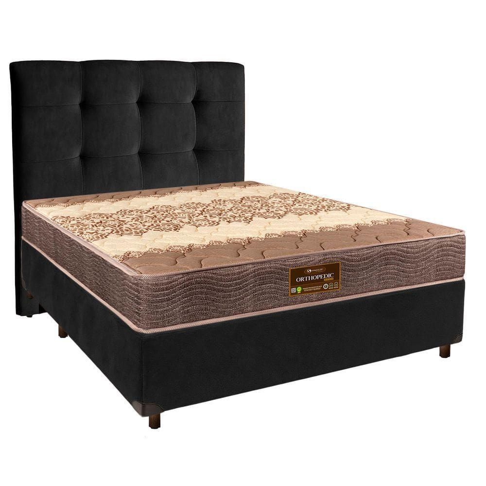 Cama Box + Colchão Casal D26 Ortophedic Sankonfort + Cabeceira Estofada