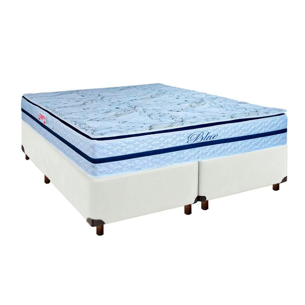 Cama Box Branco Queen + Colchão Molas Ensacadas Blue Paropas