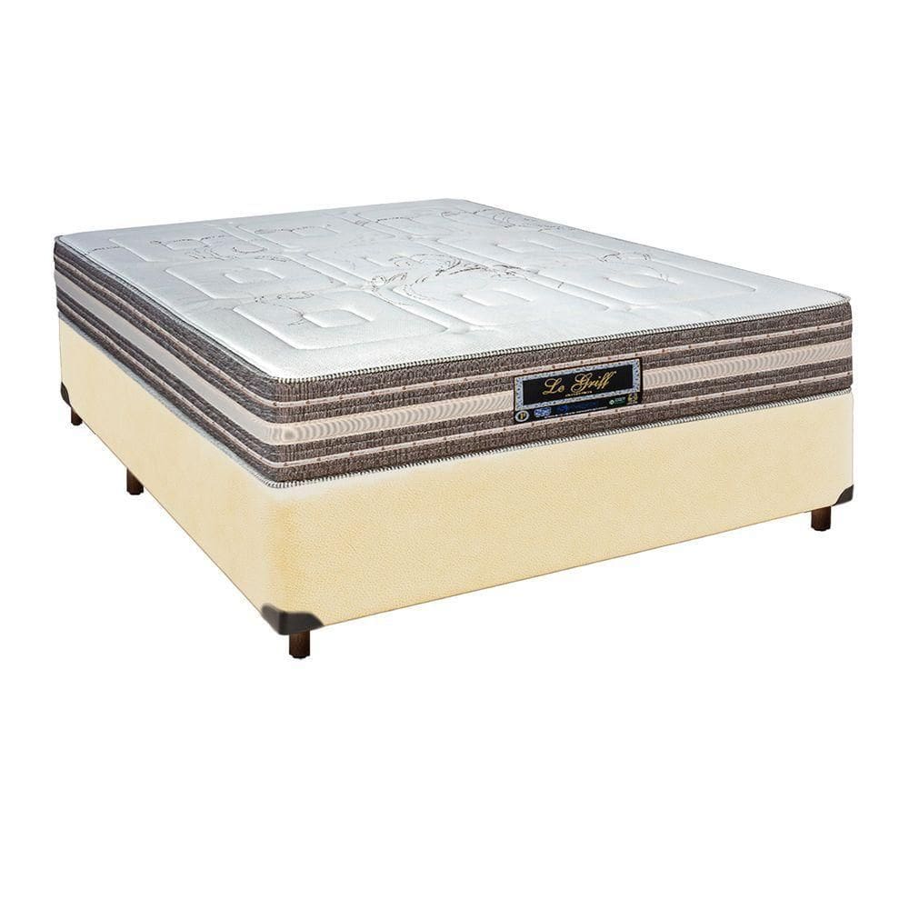 Cama Box Bege Casal + Colchão Molas Ensacadas Legriff Sankonfort