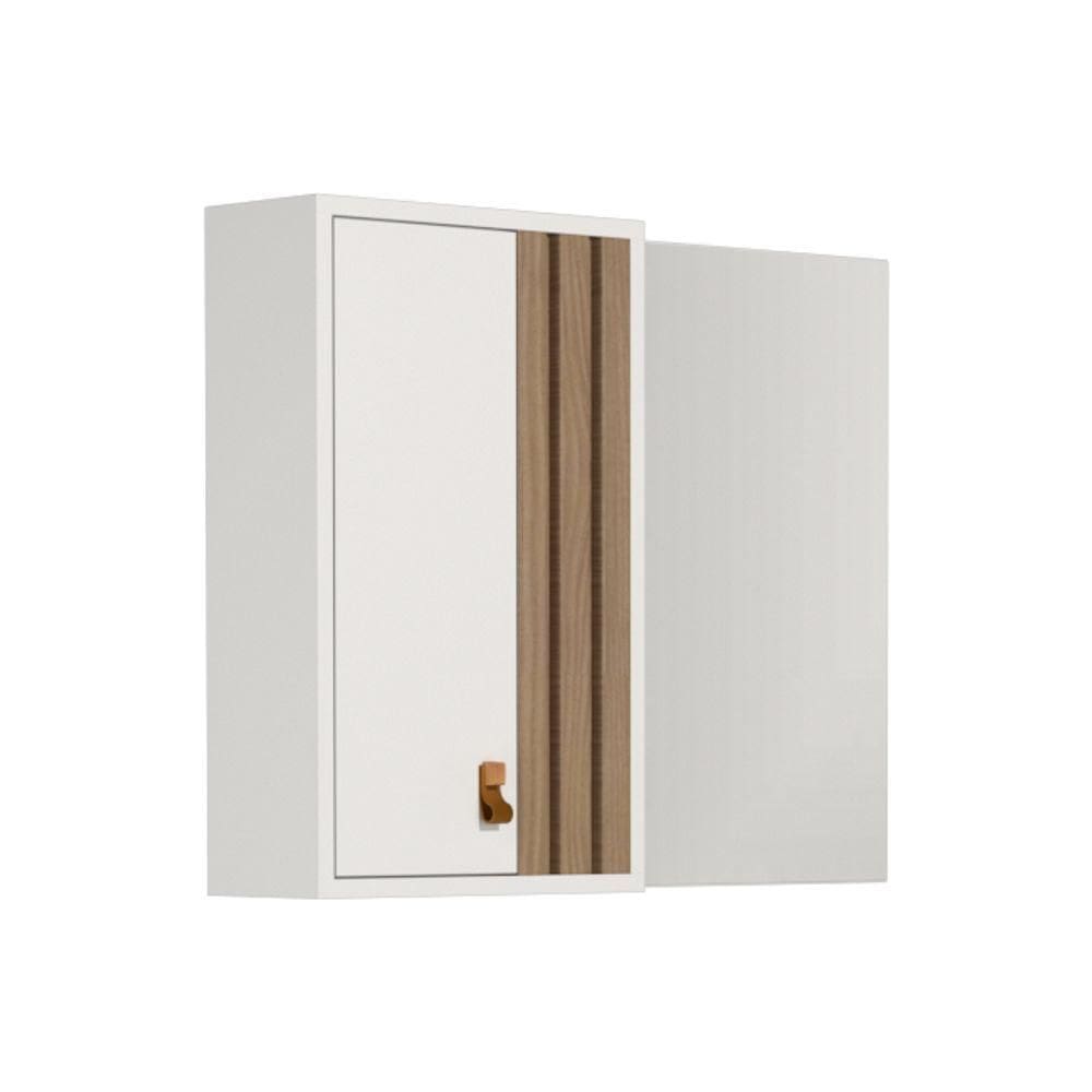 Espelheira Ariel 80cm Com Detalhe Ripado Branco/jequitibá
