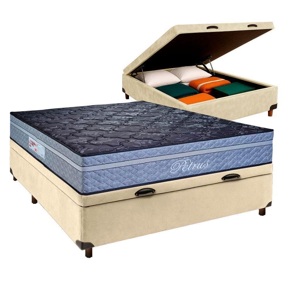 Cama + Bau Blindado E Colchão Molas Ensacadas Casal - Petrus Paropas