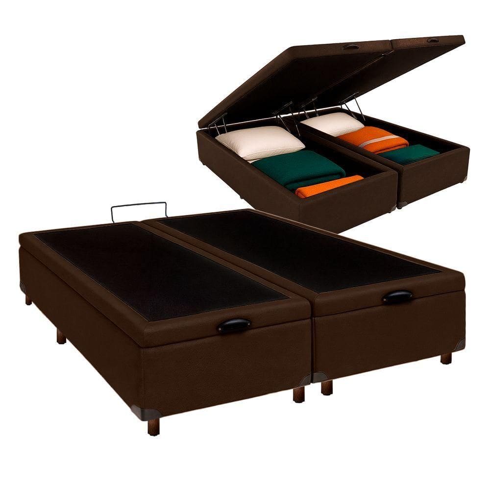 Cama Box Bau Casal Blindado Nature Marrom 138x188