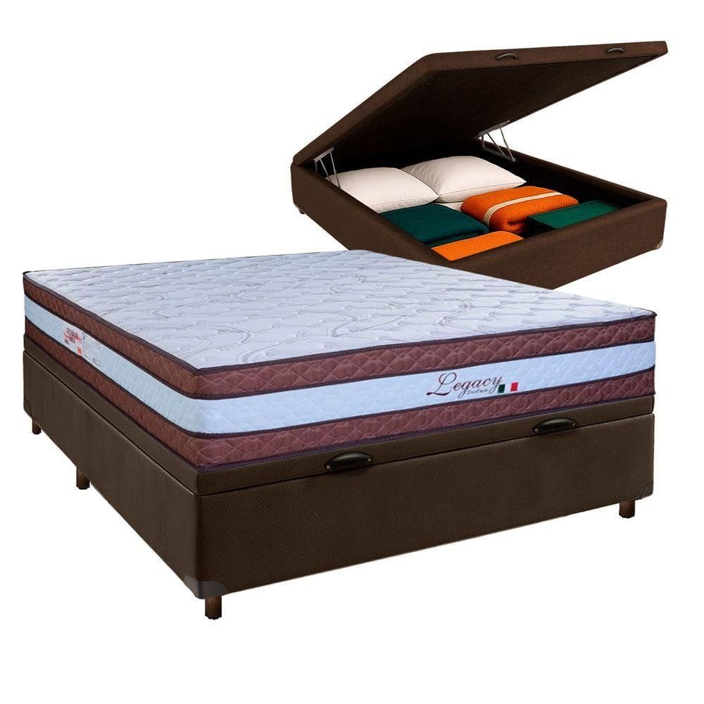 Conjunto Cama Box Bau Blindado Casal + Colchão Molas Ensacadas Legaccy Paropas