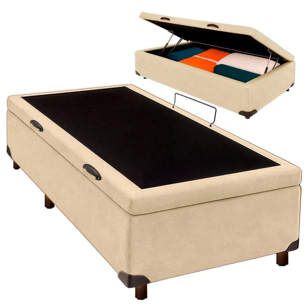 Cama Box Bau Solteiro Blindado Nature Perola 88x188