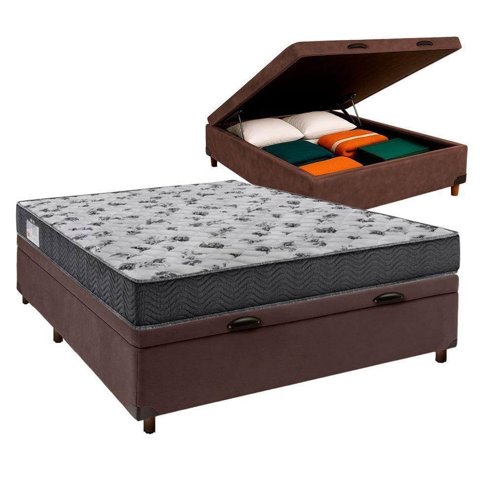 Conjunto Cama Box Bau Blindado Casal + Colchão D33 Iso100 Ortobom