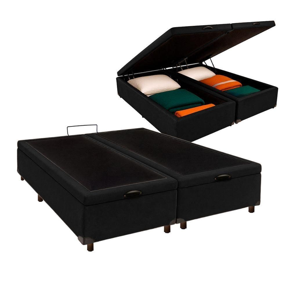 Cama Box Bau King Blindado Nature Preto 193x203
