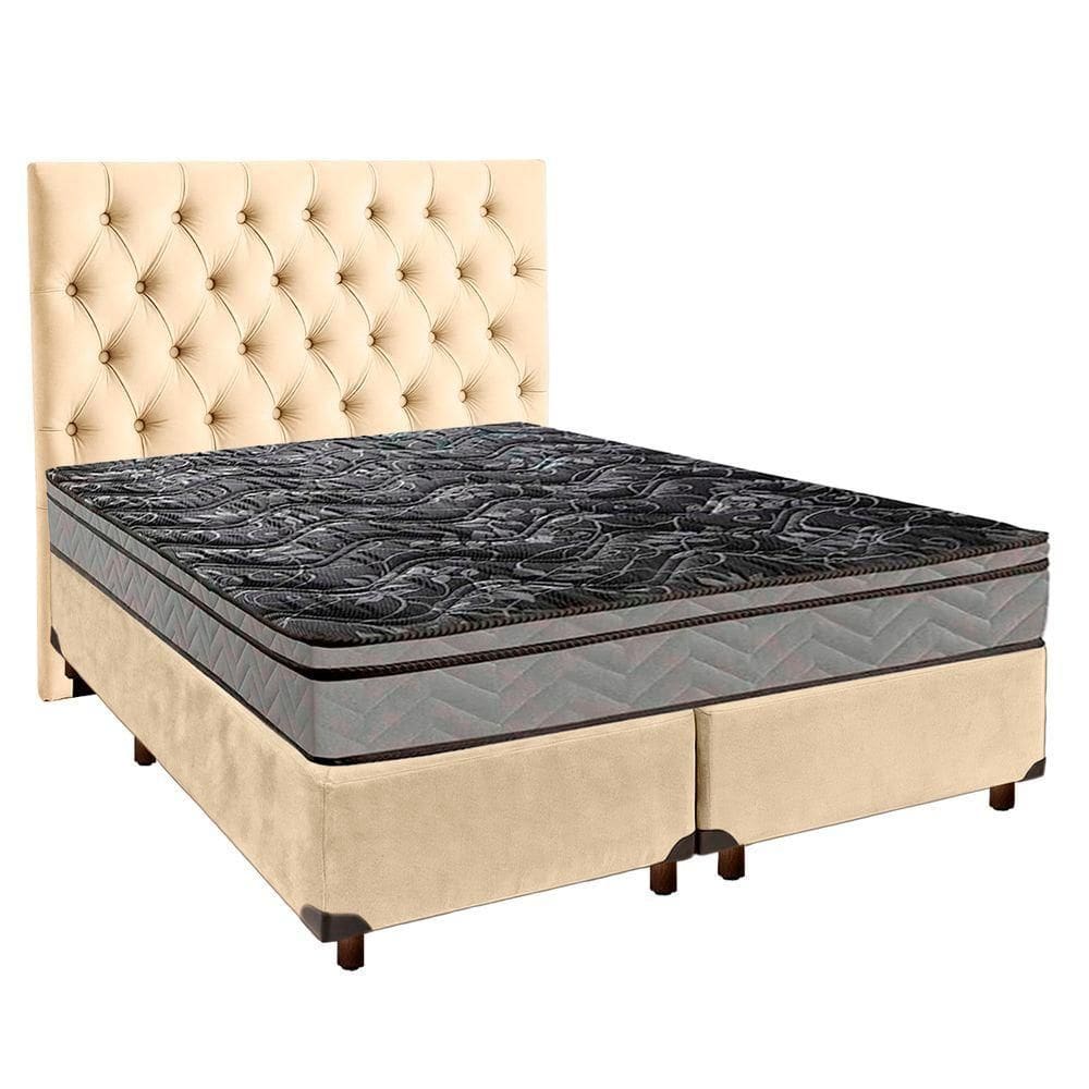 Cama + Box Blindado E Colchão D28 Casal - Conforto Paropas + Cabeceira