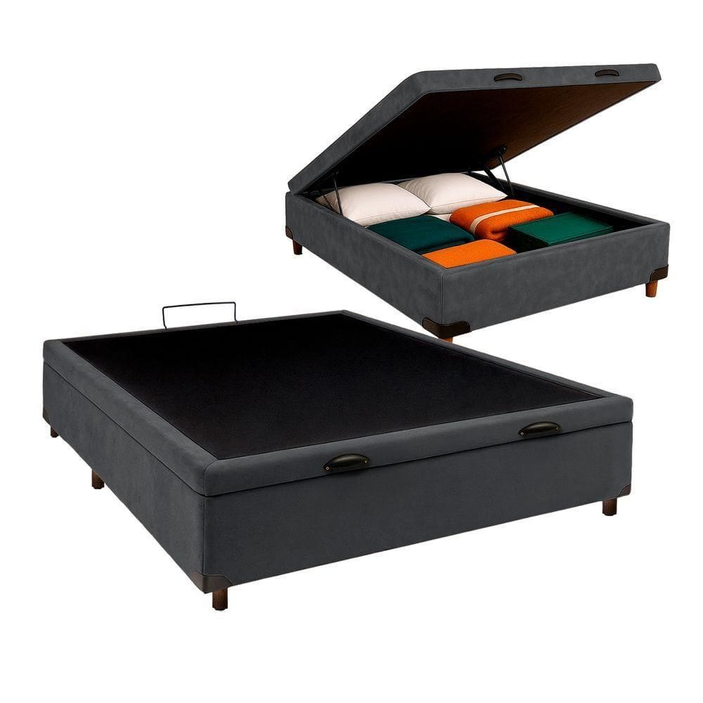 Cama Box Bau Casal Blindado Nature Cinza 138x188