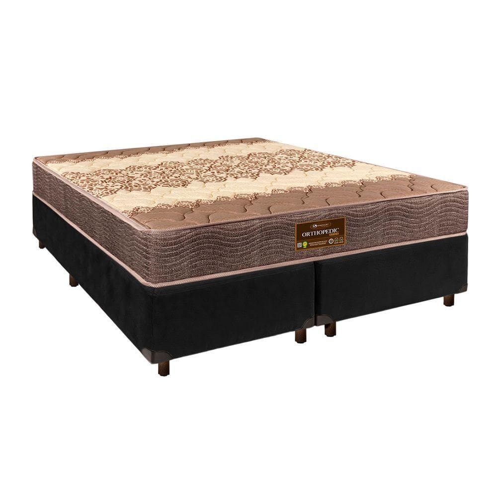 Conjunto Cama Box Preto Queen + Colchão D26 Ortophedic Sankonfort