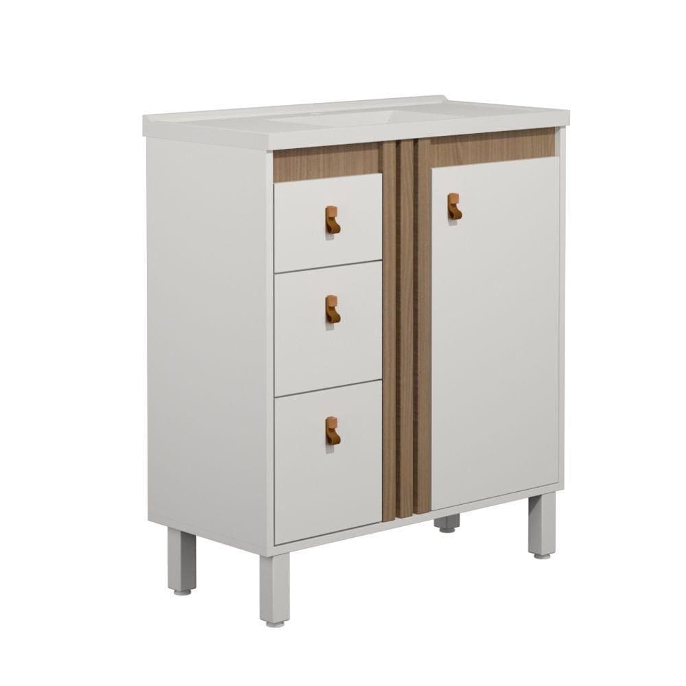 Gabinete Para Banheiro Ariel 80cm Com Pé Branco