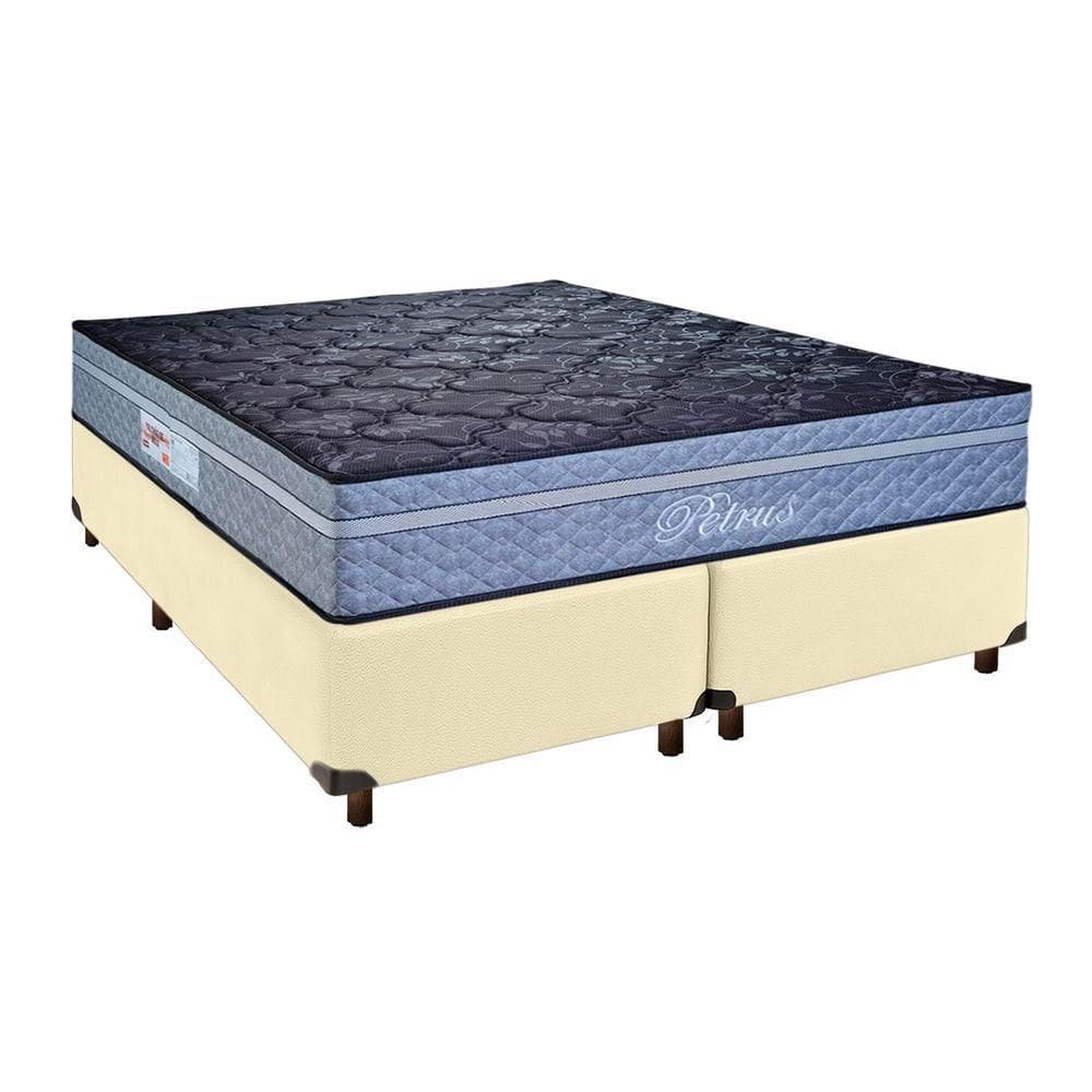 Conjunto Cama Box Bege Queen + Colchão Molas Ensacadas Petrus Paropas