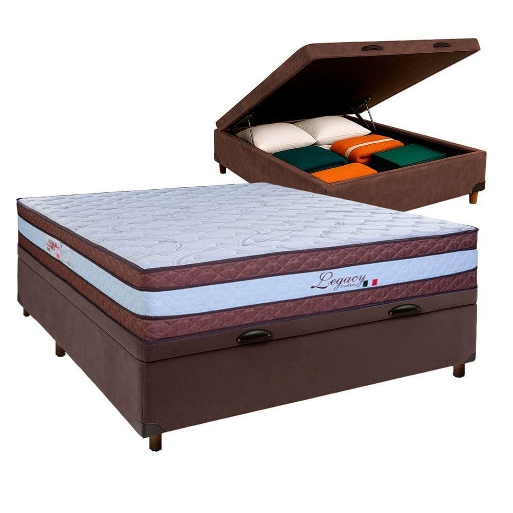 Conjunto Cama Box Bau Marrom Casal + Colchão Molas Ensacadas Legaccy Paropas