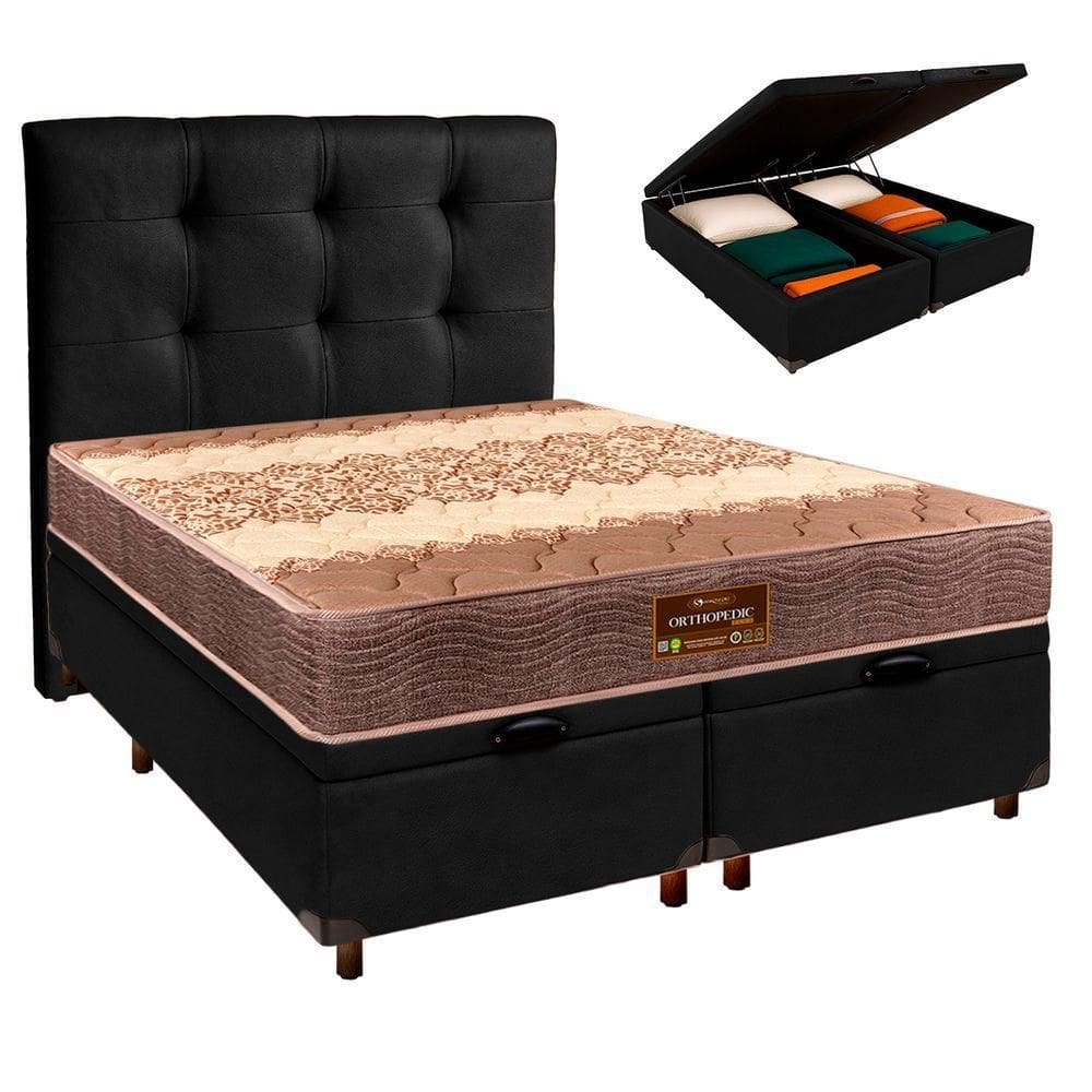 Kit Cama Box Bau + Cabeceira + Colchão Casal D26 - Ortophedic - Sankonfort