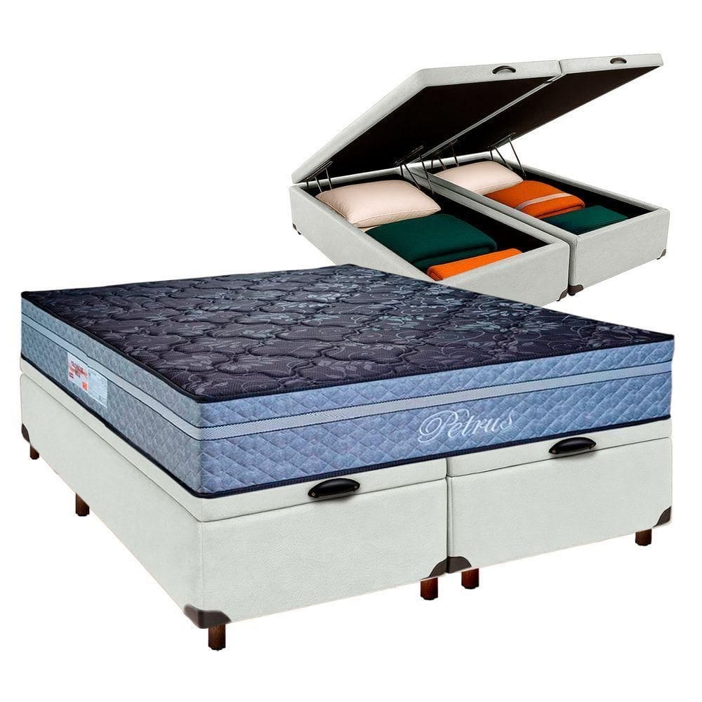 Cama + Bau Blindado E Colchão Molas Ensacadas Casal - Petrus Paropas